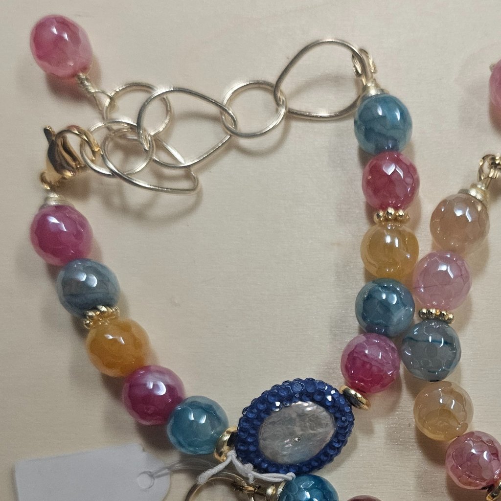 Frosted Agate Bracelet - Adjustable - Blue